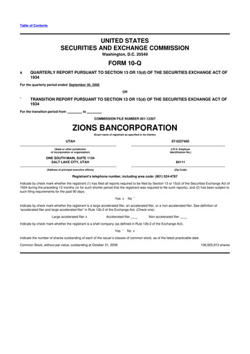 Thumbnail Zions Bancorporation
 10-Q Quarterly Report FY 