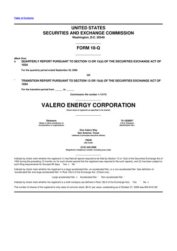 Thumbnail Valero Energy 10-Q Quarterly Report FY 