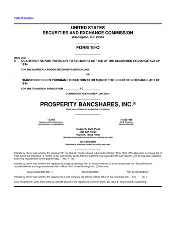 Thumbnail Prosperity Bancshares
 10-Q Quarterly Report FY 