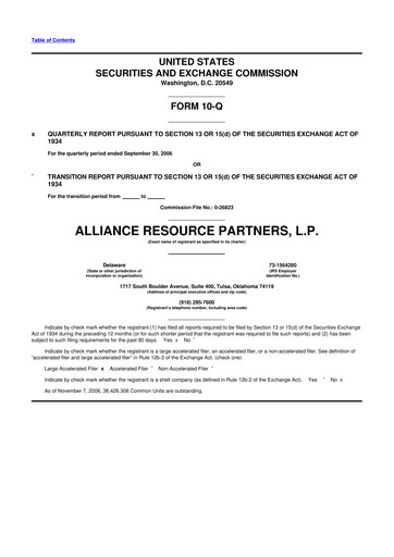 Miniature Alliance Resource Partners 10-Q Rapport trimestriel  