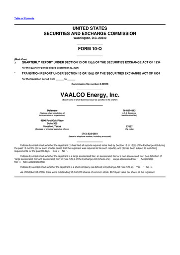 Miniature Vaalco Energy
 10-Q Rapport trimestriel  