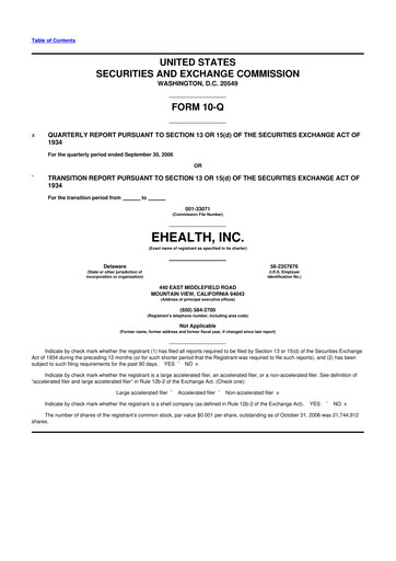 Miniature eHealth 10-Q Rapport trimestriel  