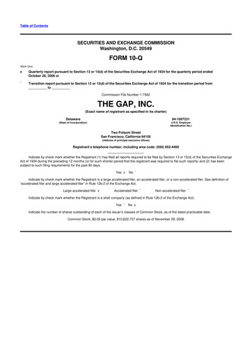 Thumbnail Gap Inc.
 10-Q Quarterly Report FY 