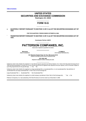 Miniature Patterson Companies
 10-Q Rapport trimestriel  