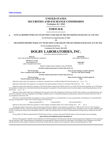 Thumbnail Dolby 10-K Annual Report 