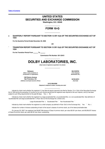 Thumbnail Dolby 10-Q Quarterly Report FY 
