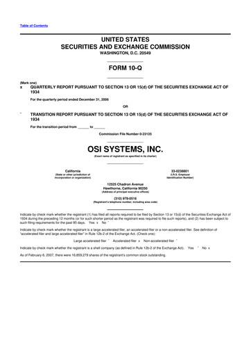 Miniature OSI Systems
 10-Q Rapport trimestriel  