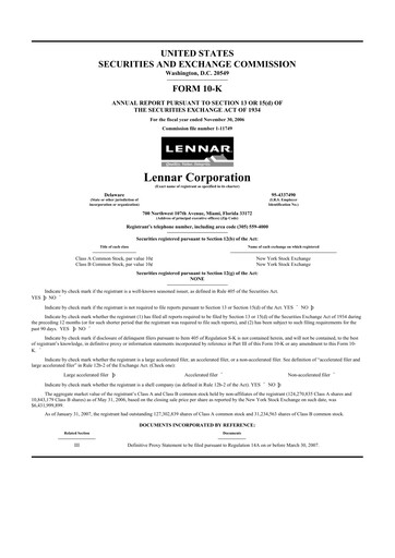 Thumbnail Lennar 10-K Annual Report 