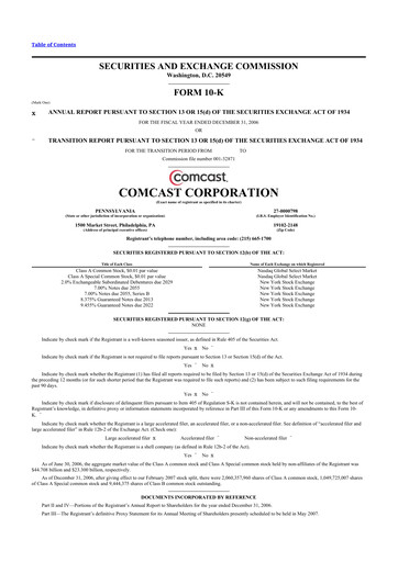 Thumbnail Comcast 10-K Annual Report 