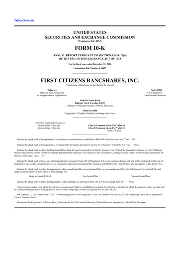 Thumbnail First Citizens BancShares
 10-K Annual Report 