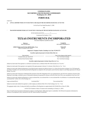 Thumbnail Texas Instruments 10-K Annual Report 