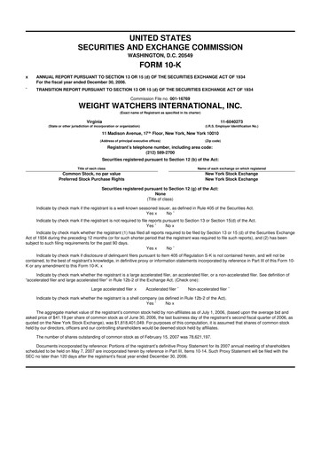Thumbnail Weight Watchers 10-K Annual Report 