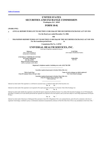 Thumbnail Universal Health Services
 10-K Annual Report 