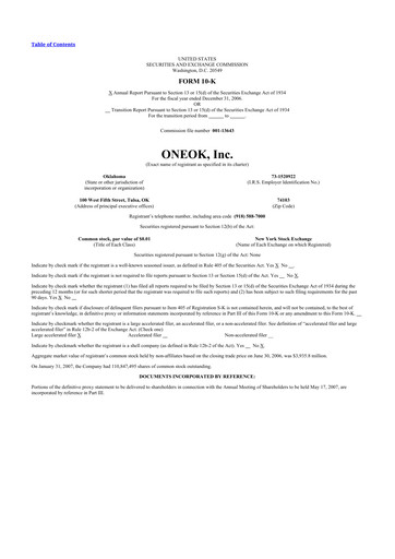 Thumbnail Oneok 10-K Annual Report 