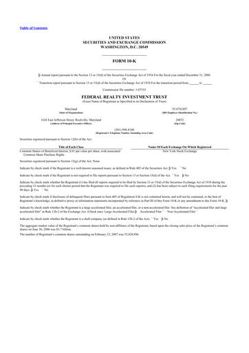 Thumbnail Federal Realty Investment Trust
 10-K Annual Report 
