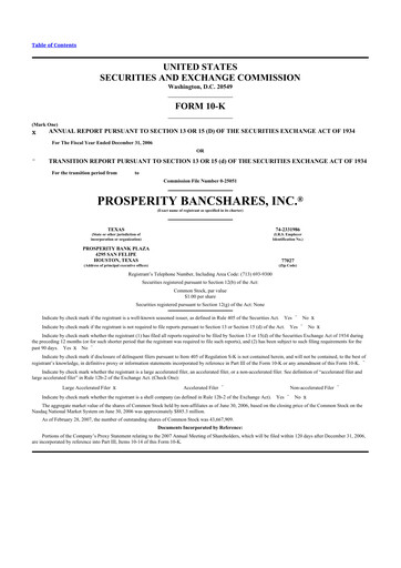 Thumbnail Prosperity Bancshares
 10-K Annual Report 