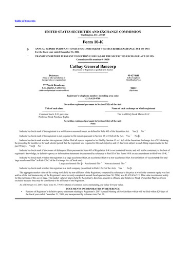 Thumbnail Cathay General Bancorp 10-K Annual Report 