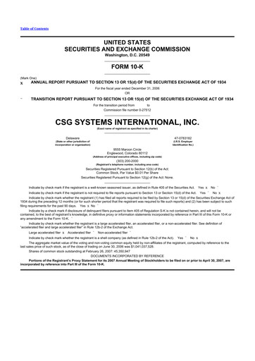 Thumbnail CSG International
 10-K Annual Report 