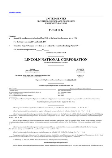 Thumbnail Lincoln National Corporation 10-K Annual Report 