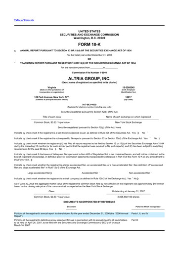 Thumbnail Altria Group 10-K Annual Report 