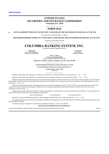 Thumbnail Columbia Banking System 10-K Annual Report 