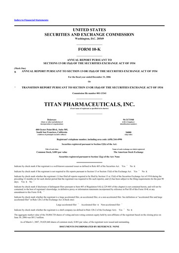 Thumbnail Titan Pharmaceuticals
 10-K Annual Report 
