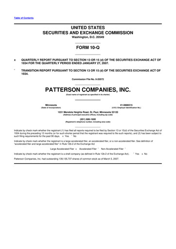 Miniature Patterson Companies
 10-Q Rapport trimestriel  