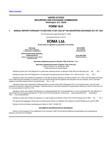 Miniature XOMA Royalty 10-K Rapport annuel 