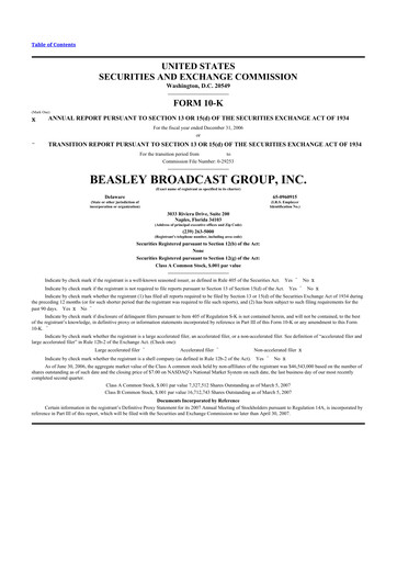 Miniature Beasley Broadcast Group
 10-K Rapport annuel 