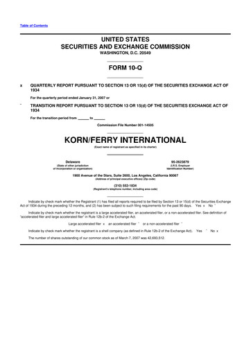Miniature Korn Ferry
 10-Q Rapport trimestriel  