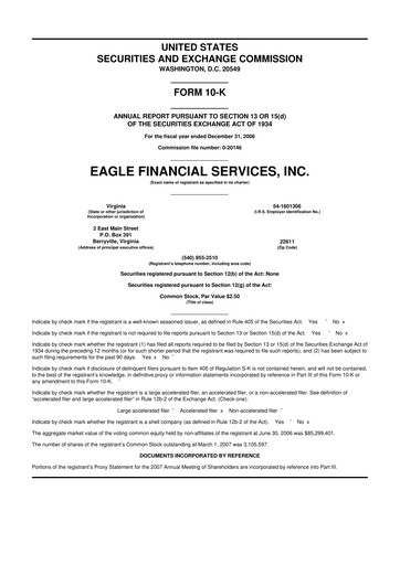 Thumbnail Eagle Financial Services 10-K Annual Report 