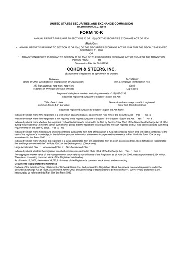 Thumbnail Cohen & Steers 10-K Annual Report 