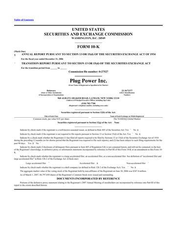 Thumbnail Plug Power 10-K Annual Report 