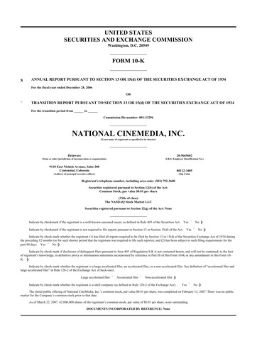 Thumbnail National CineMedia 10-K Annual Report 