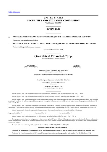 Thumbnail OceanFirst Financial 10-K Annual Report 
