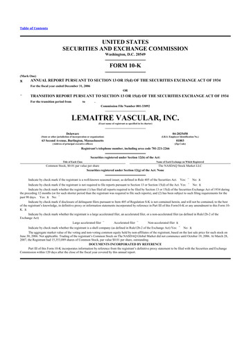 Thumbnail LeMaitre Vascular 10-K Annual Report 