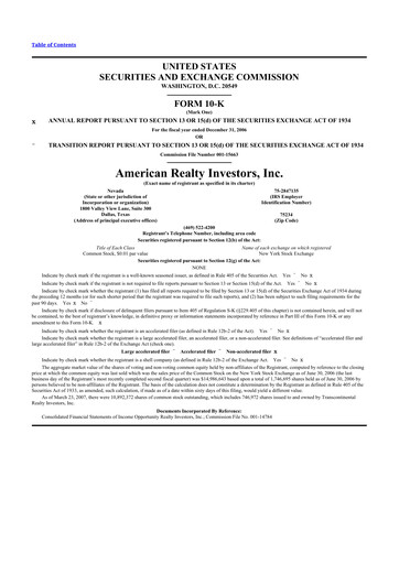 Vorschaubild American Realty Investors 10-K Jahresbericht 