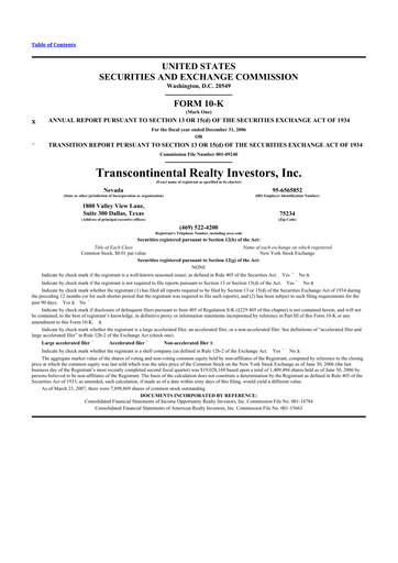 Thumbnail Transcontinental Realty Investors 10-K Annual Report 
