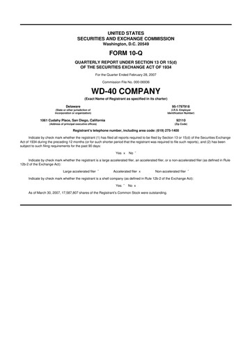 Miniature WD-40 Company
 10-Q Rapport trimestriel  