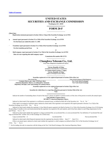 Thumbnail Chunghwa Telecom 20-F Annual Report 