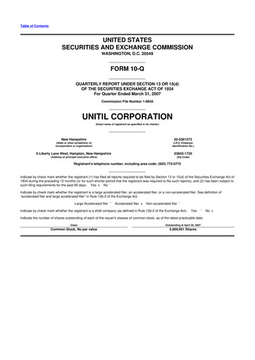 Miniature Unitil Corporation
 10-Q Rapport trimestriel  