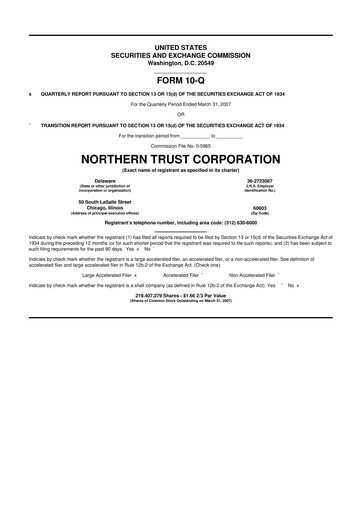 Thumbnail Northern Trust
 10-Q Quarterly Report FY 