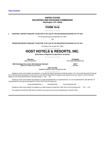 Thumbnail Host Hotels & Resorts
 10-Q Quarterly Report FY 