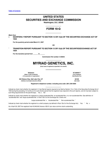 Thumbnail Myriad Genetics 10-Q Quarterly Report FY 