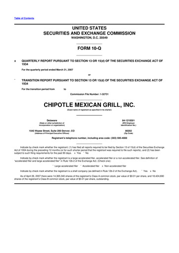 Thumbnail Chipotle Mexican Grill 10-Q Quarterly Report FY 