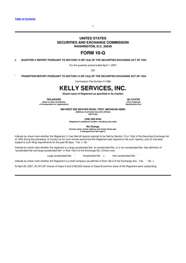 Miniature Kelly Services
 10-Q Rapport trimestriel  