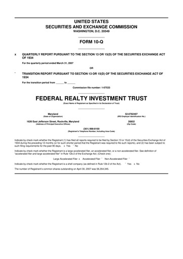 Thumbnail Federal Realty Investment Trust
 10-Q Quarterly Report FY 
