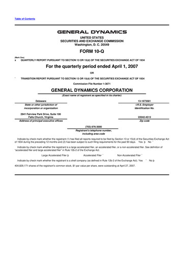 Thumbnail General Dynamics 10-Q Quarterly Report FY 