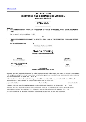 Thumbnail Owens Corning
 10-Q Quarterly Report FY 