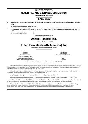 Thumbnail United Rentals
 10-Q Quarterly Report FY 